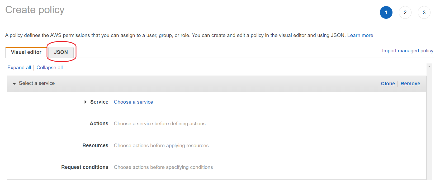 creating JSON policy