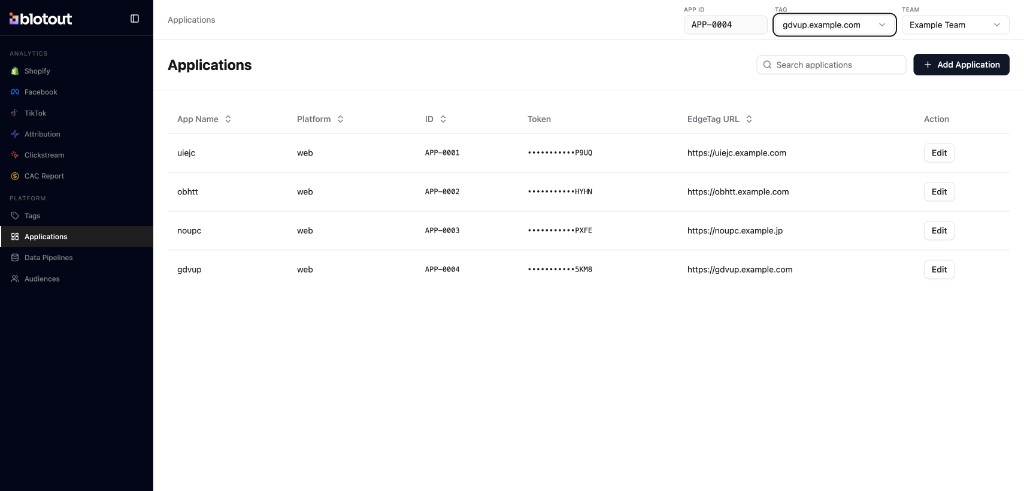 Applications list after creation