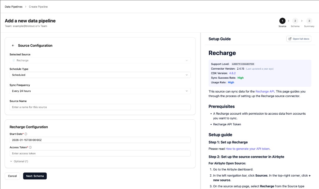 Recharge source configuration with Access Token