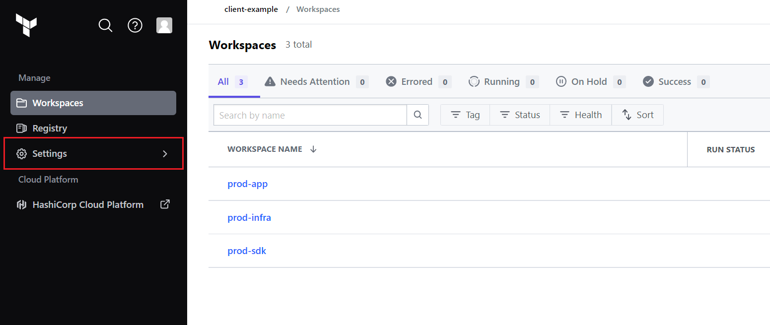 Terraform organization settings