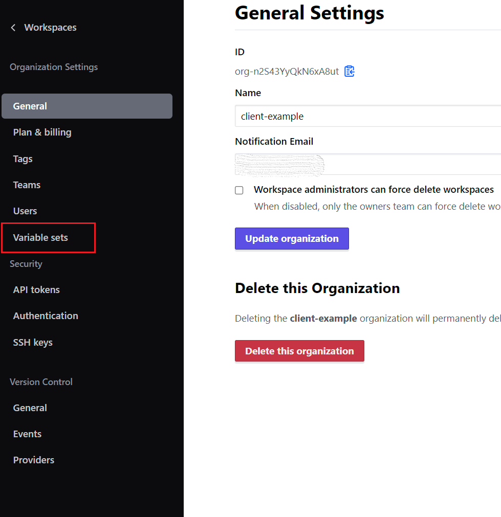 Terraform organization varset