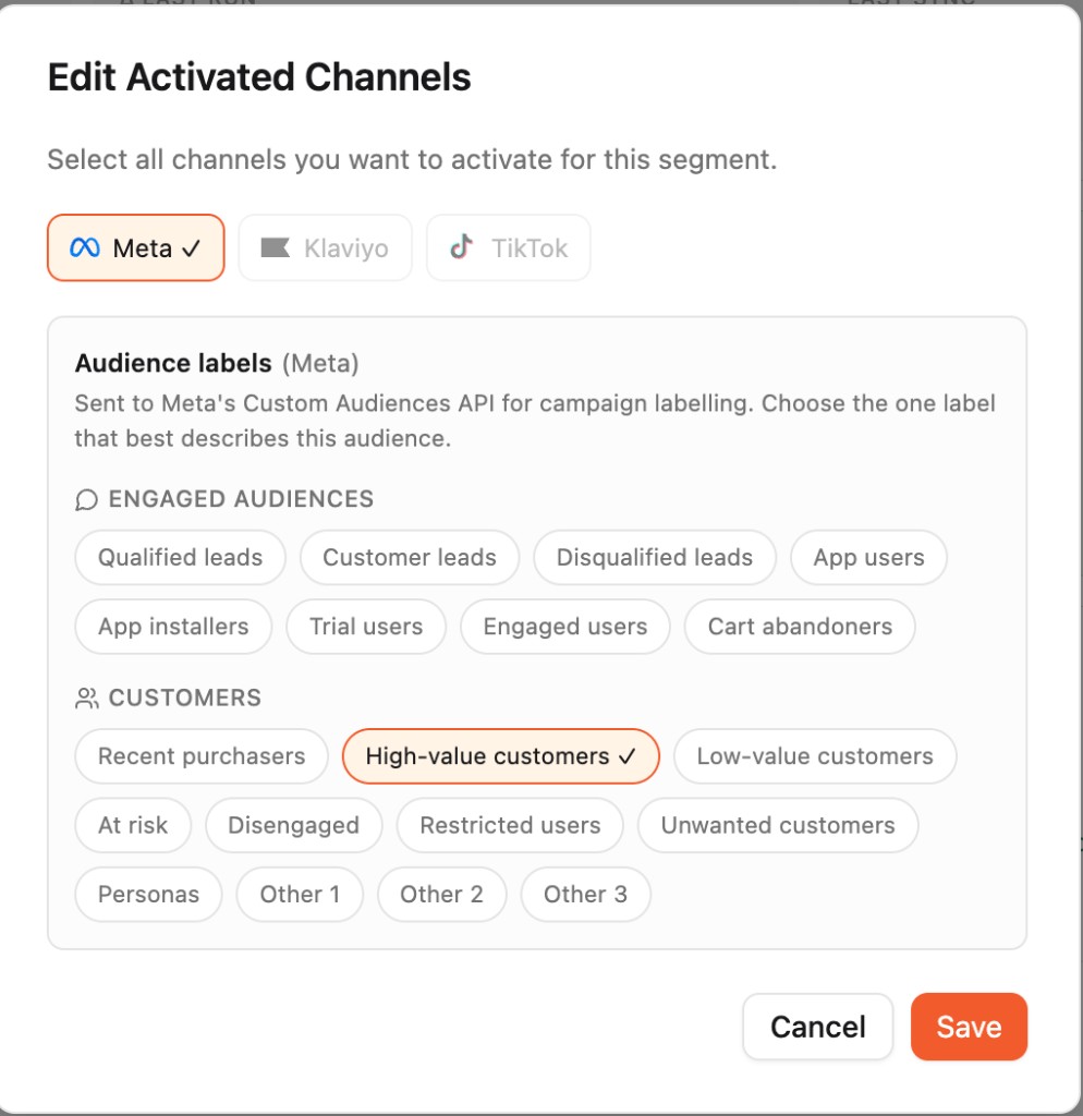 Select channels and audience labels