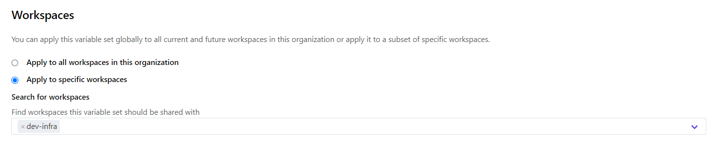 Attach variable set to specific workspaces